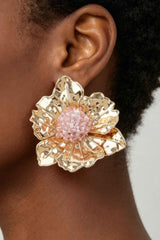 Hammered Crystal Beaded Flower Earrings