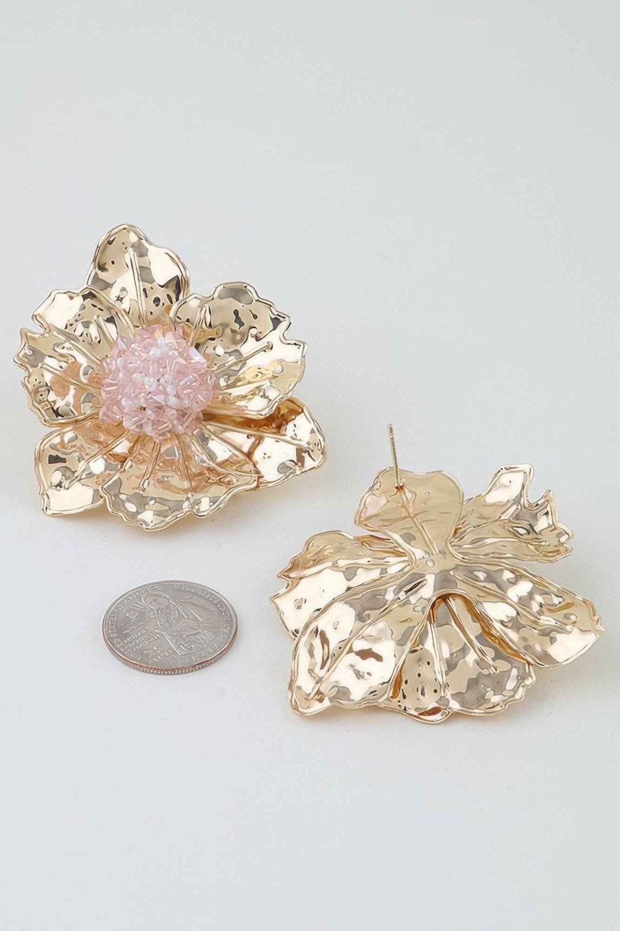 Hammered Crystal Beaded Flower Earrings