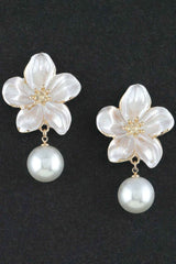Polished Flower Pearl Drop Earrings