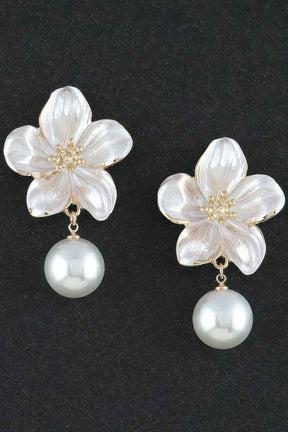 Polished Flower Pearl Drop Earrings