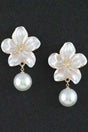 Polished Flower Pearl Drop Earrings