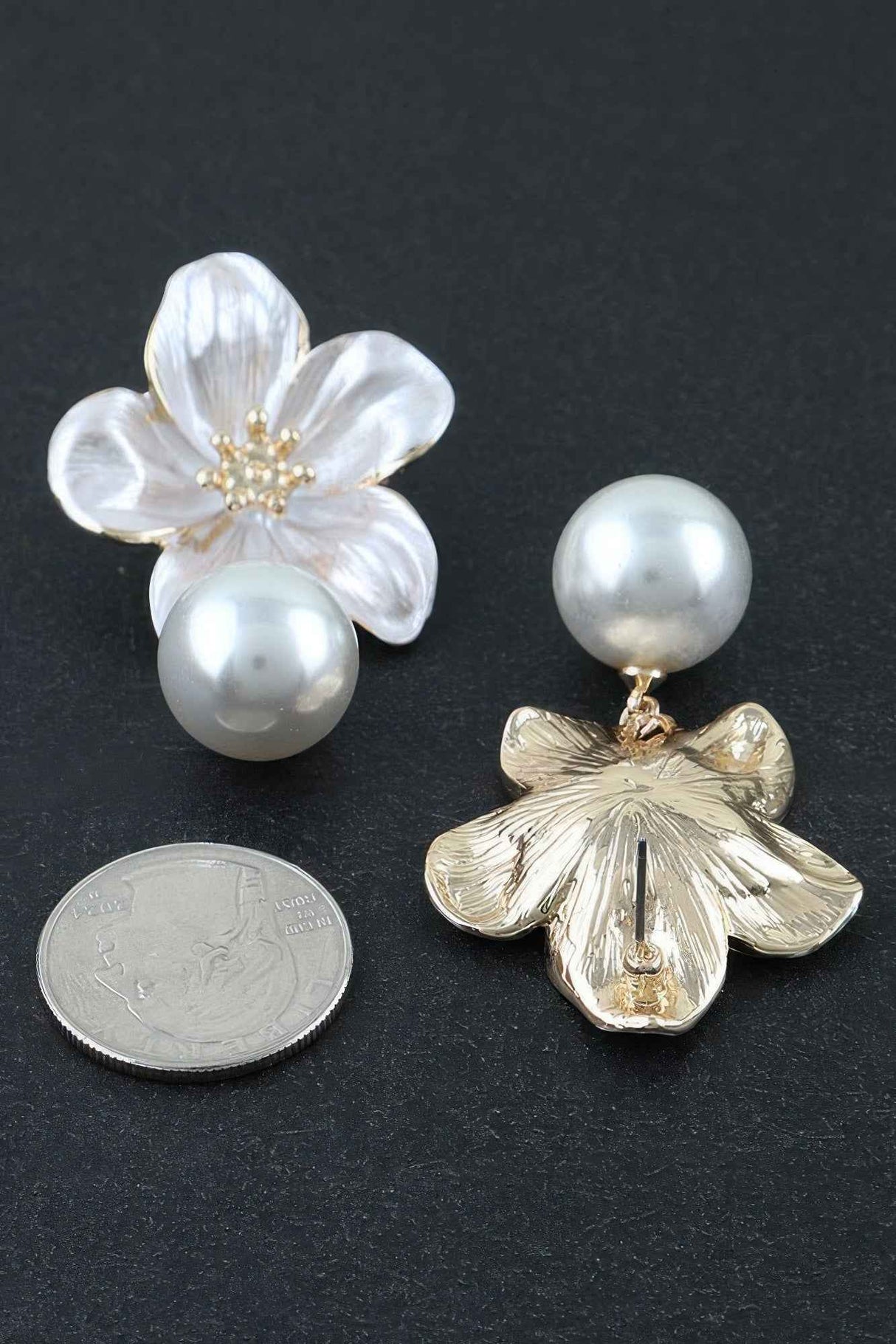 Polished Flower Pearl Drop Earrings
