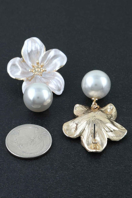 Polished Flower Pearl Drop Earrings