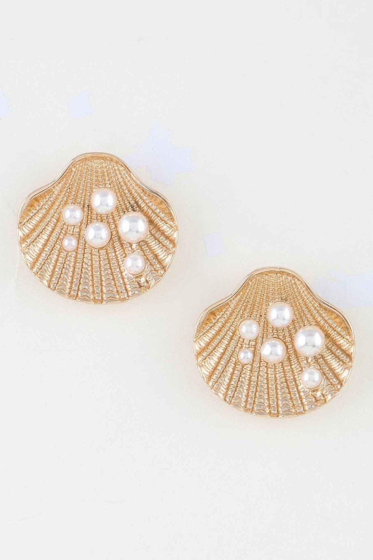 Pearl Studded Clamshell Earrings