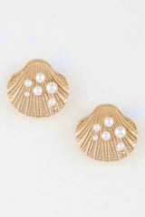 Pearl Studded Clamshell Earrings