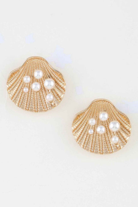 Pearl Studded Clamshell Earrings