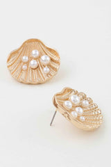 Pearl Studded Clamshell Earrings