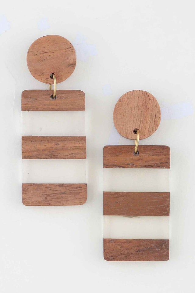 Two Toned Retro Grain Bar Earrings