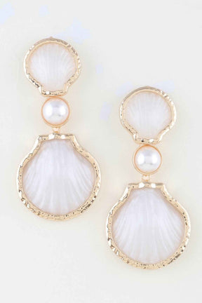 Hammered Stone Shell Drop Earrings