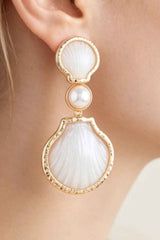 Hammered Stone Shell Drop Earrings