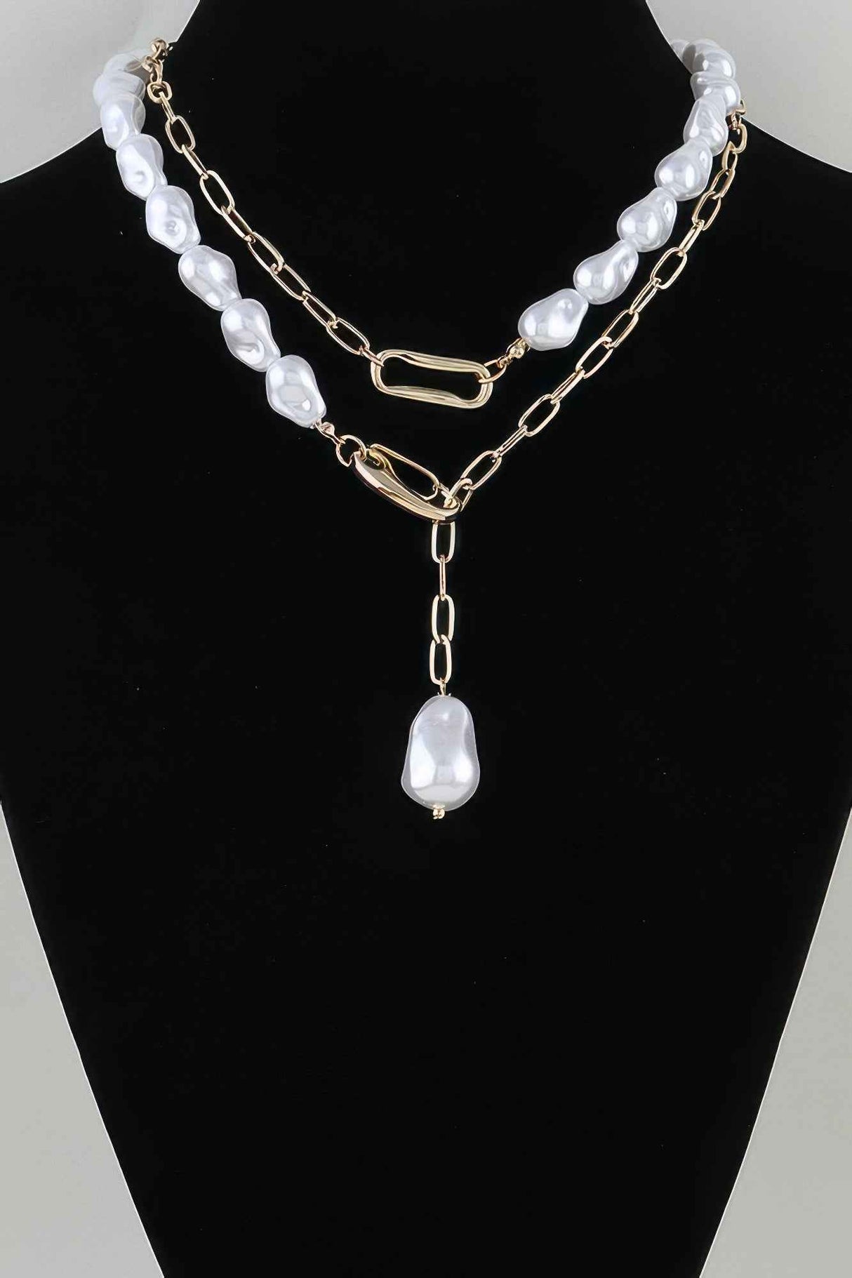 Stone Beaded Chain Clasp Statement Necklace