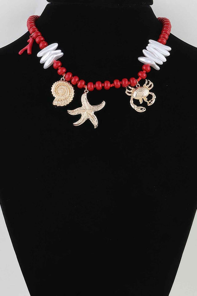 Hammered Coral Reef Beaded Necklace