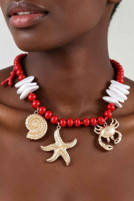 Hammered Coral Reef Beaded Necklace