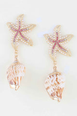Bejeweled Starfish Shell Earrings
