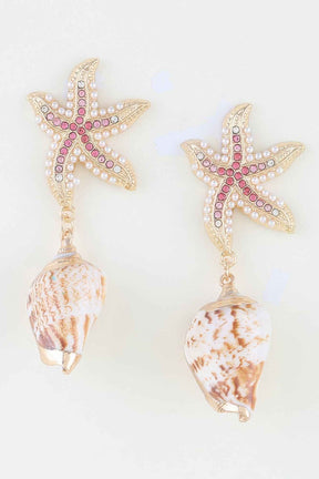 Bejeweled Starfish Shell Earrings