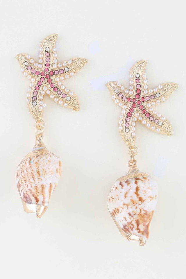 Bejeweled Starfish Shell Earrings