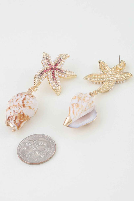 Bejeweled Starfish Shell Earrings