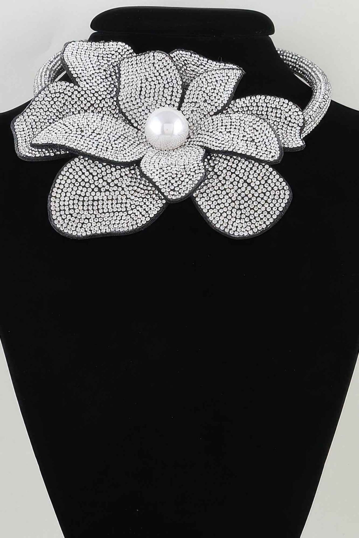 Bejeweled Blooming Flower Choker Necklace