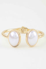 Polished Pearl Stone Open Cuff Bracelet