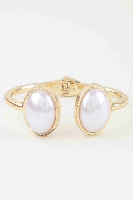 Polished Pearl Stone Open Cuff Bracelet