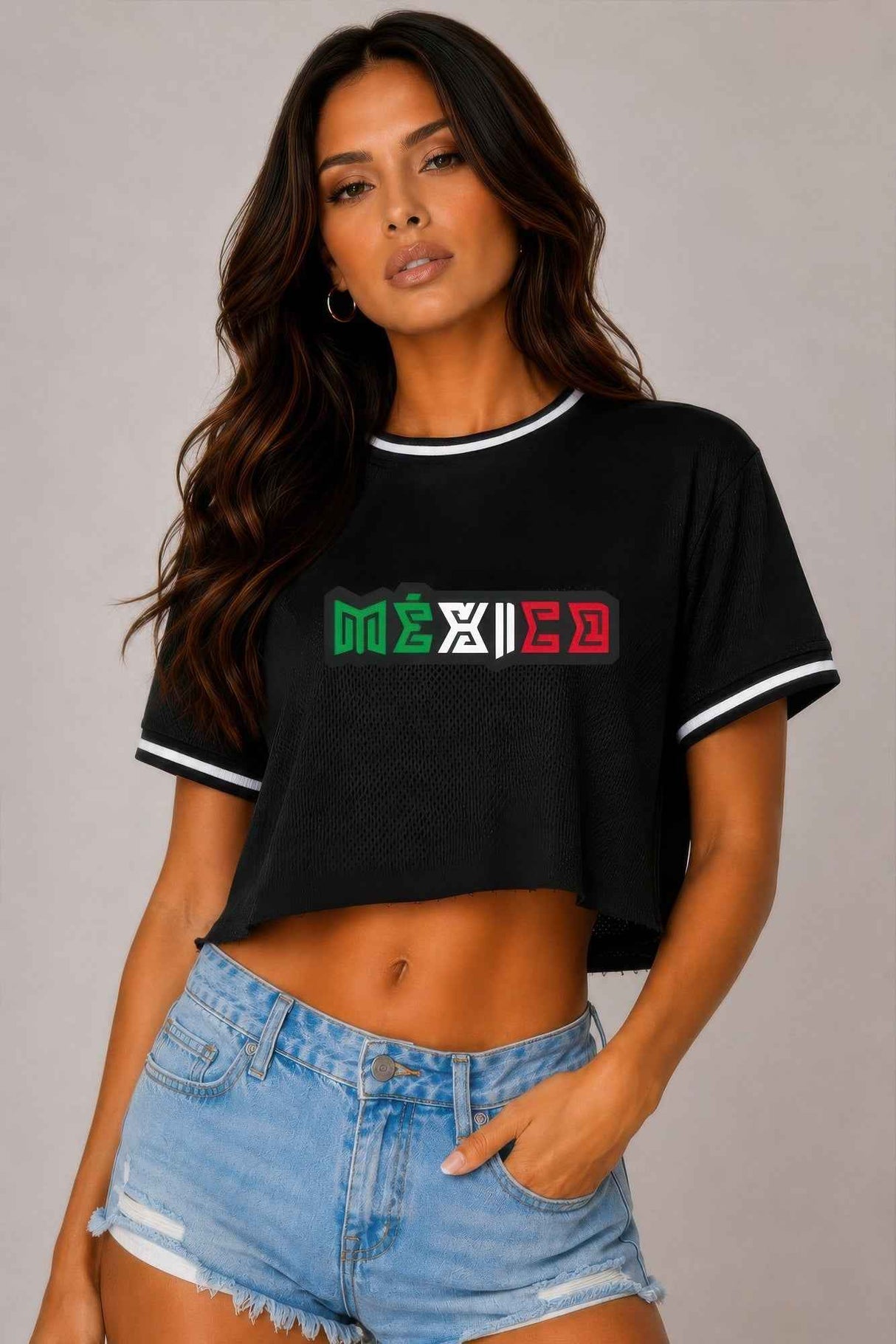 Micro Mesh Mexico Print Crop Top