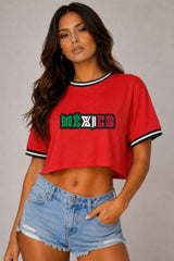 Micro Mesh Mexico Print Crop Top