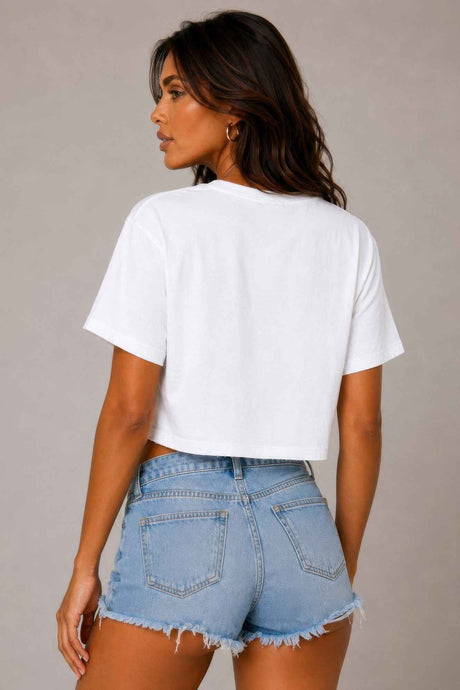 Usa Star Print Cropped Cotton Tshirt