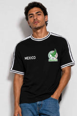 Mens Mexico Print Short Sleeve Striped Tape Tshirt