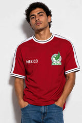 Mens Mexico Print Short Sleeve Striped Tape Tshirt