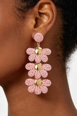 Layered Raffia Flower Drop Earrings