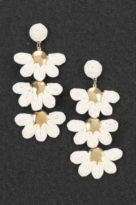 Layered Raffia Flower Drop Earrings