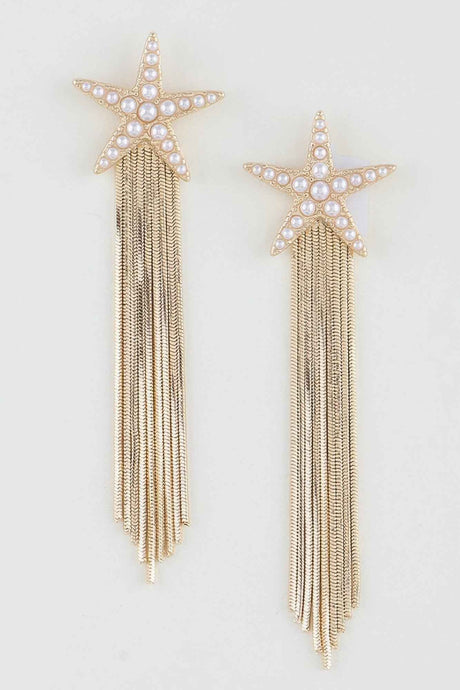 Beaded Starfish Curtain Drop Earrings
