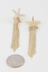 Beaded Starfish Curtain Drop Earrings