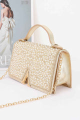 Rhinestone And Pearl Flap Clutch