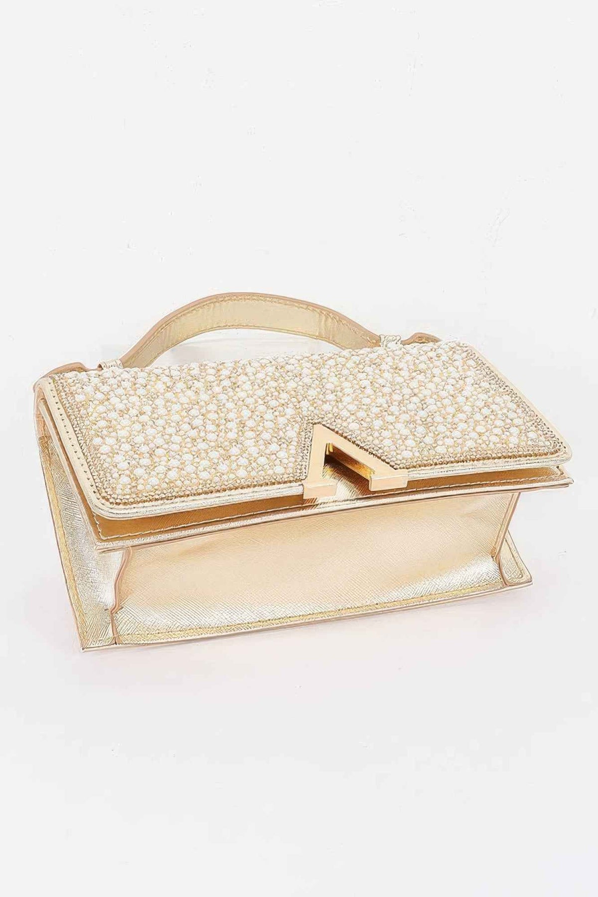 Rhinestone And Pearl Flap Clutch