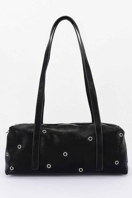 Vegan Leather Eyelet Studded Rectanglar Bag