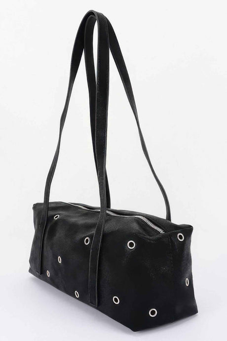 Vegan Leather Eyelet Studded Rectanglar Bag