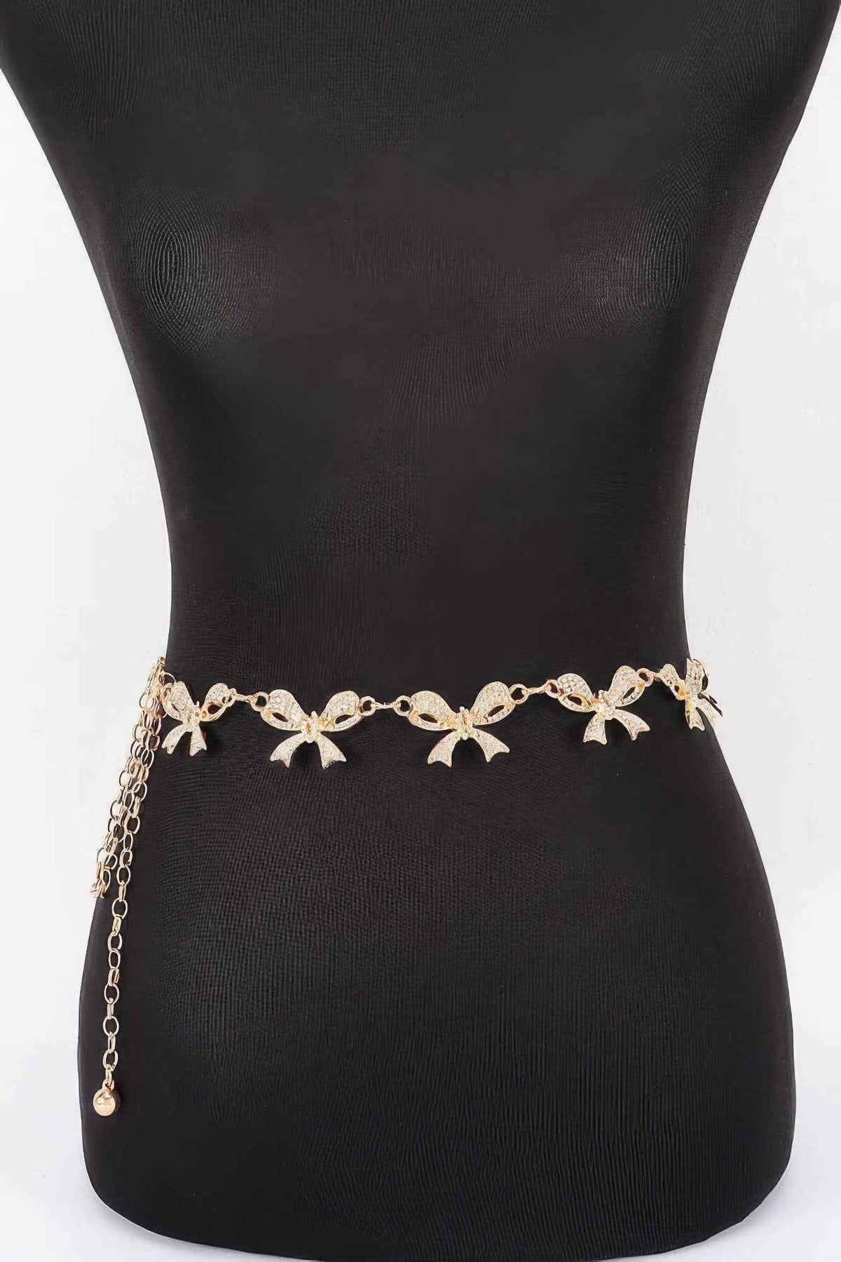 Rhinestone Bow Charm Chain Waist Belt