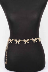 Rhinestone Bow Charm Chain Waist Belt