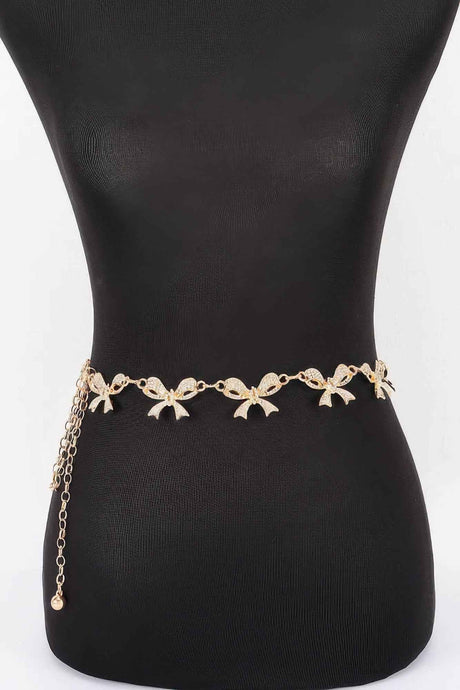 Rhinestone Bow Charm Chain Waist Belt
