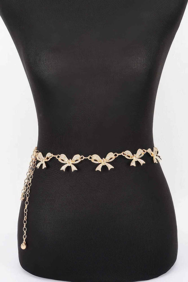 Rhinestone Bow Charm Chain Waist Belt