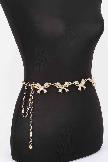 Rhinestone Bow Charm Chain Waist Belt
