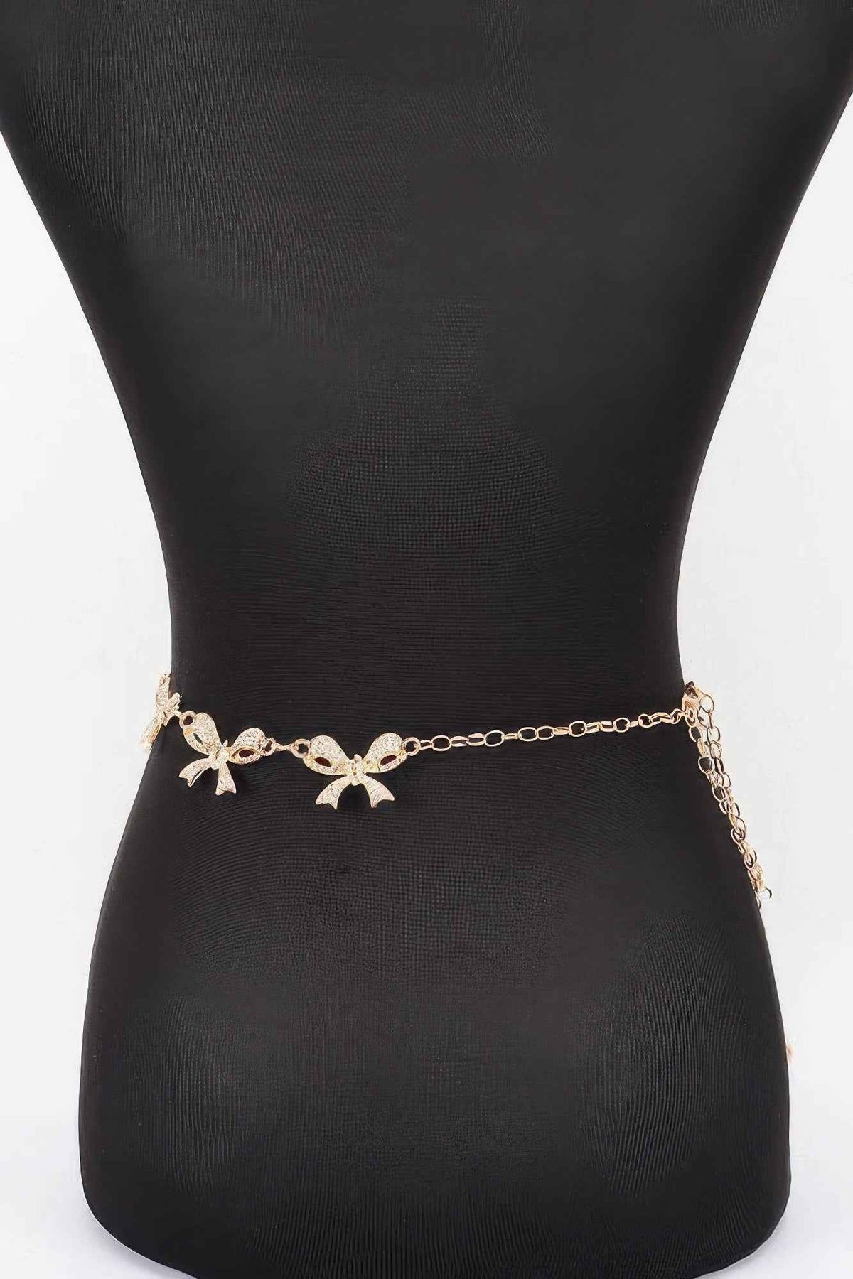 Rhinestone Bow Charm Chain Waist Belt
