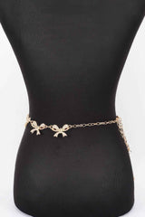 Rhinestone Bow Charm Chain Waist Belt