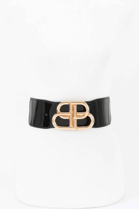 Vegan Leather Metal Buckle Elastic Belt