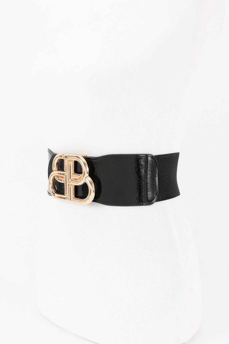 Vegan Leather Metal Buckle Elastic Belt