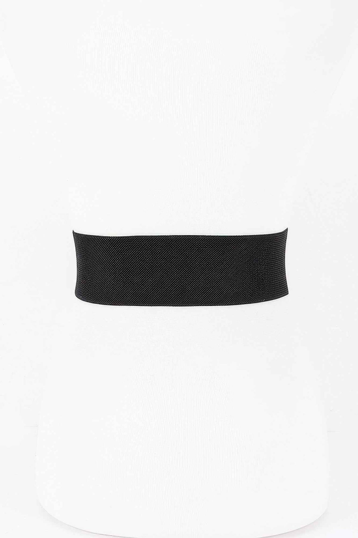 Vegan Leather Metal Buckle Elastic Belt