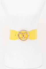 Vegan Leather Metal Buckle Elastic Belt