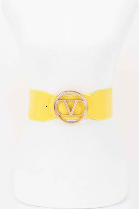 Vegan Leather Metal Buckle Elastic Belt