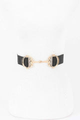 Vegan Leather Metal Buckle Elastic Belt